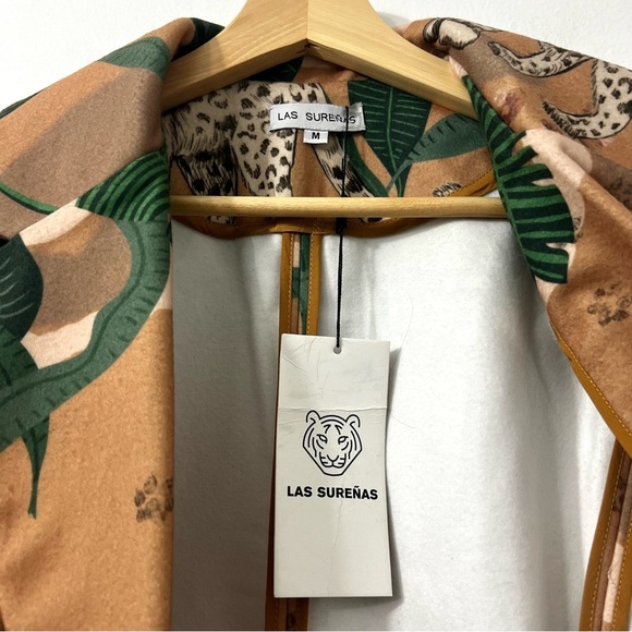 Las Surenas Wool Trench Coat Camel Beige Leopard Jungle Safari Nature Size M - Picture 9 of 15